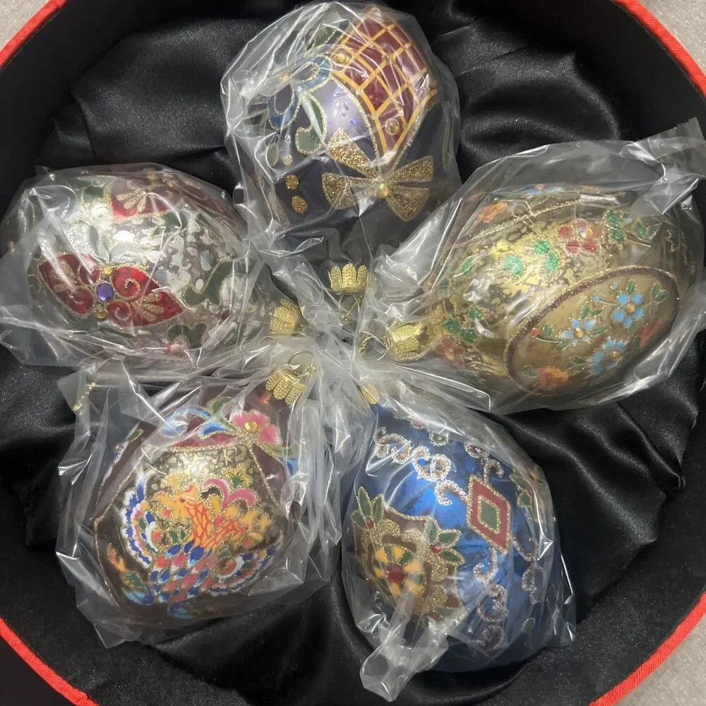 Joan Rivers Classics Collection Box Of 5 Jeweled Egg Shaped Christmas Ornaments